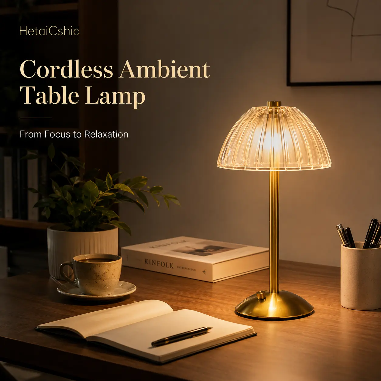 Rechargeable Cordless Table Lamp, Dimmable LED Desk Lamp with 3 Color Temperatures, Portable Ambient Light for Bedroom, Dining Table, Living Room, Restaurant, Home Decor