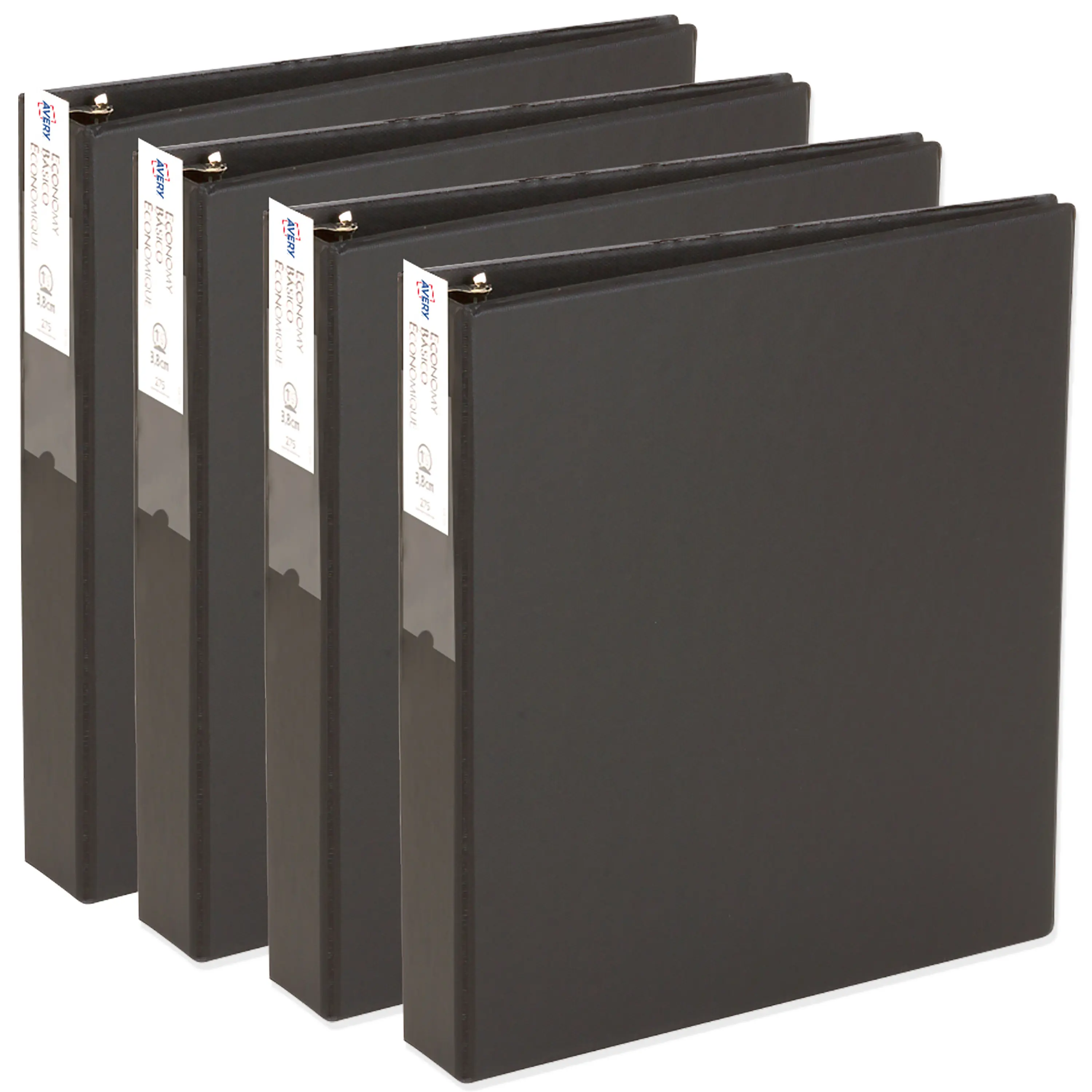 Avery Economy 3-Ring Portfolio Binders, 1.5 in Round Rings, Spine Label Holder, 4 Black Binders (01689), Portfolio Binder