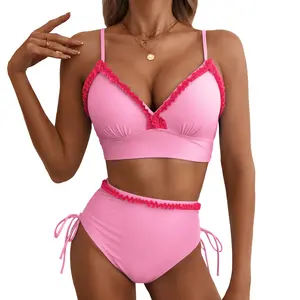 Aleumdr Women’s Two-Piece High-Waist Bikini Set — Ruffle Trim, Adjustable Straps, Tummy-Control Swimwear, Beach Bathing Suit