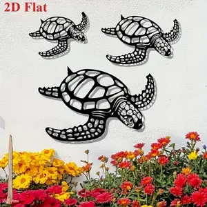3-Piece Turtle Metal Wall Decor Set, Ocean Theme Aquarium Art, Outdoor Wall, Garden, Living Room, Bedroom Fence, Festival Party Decoration