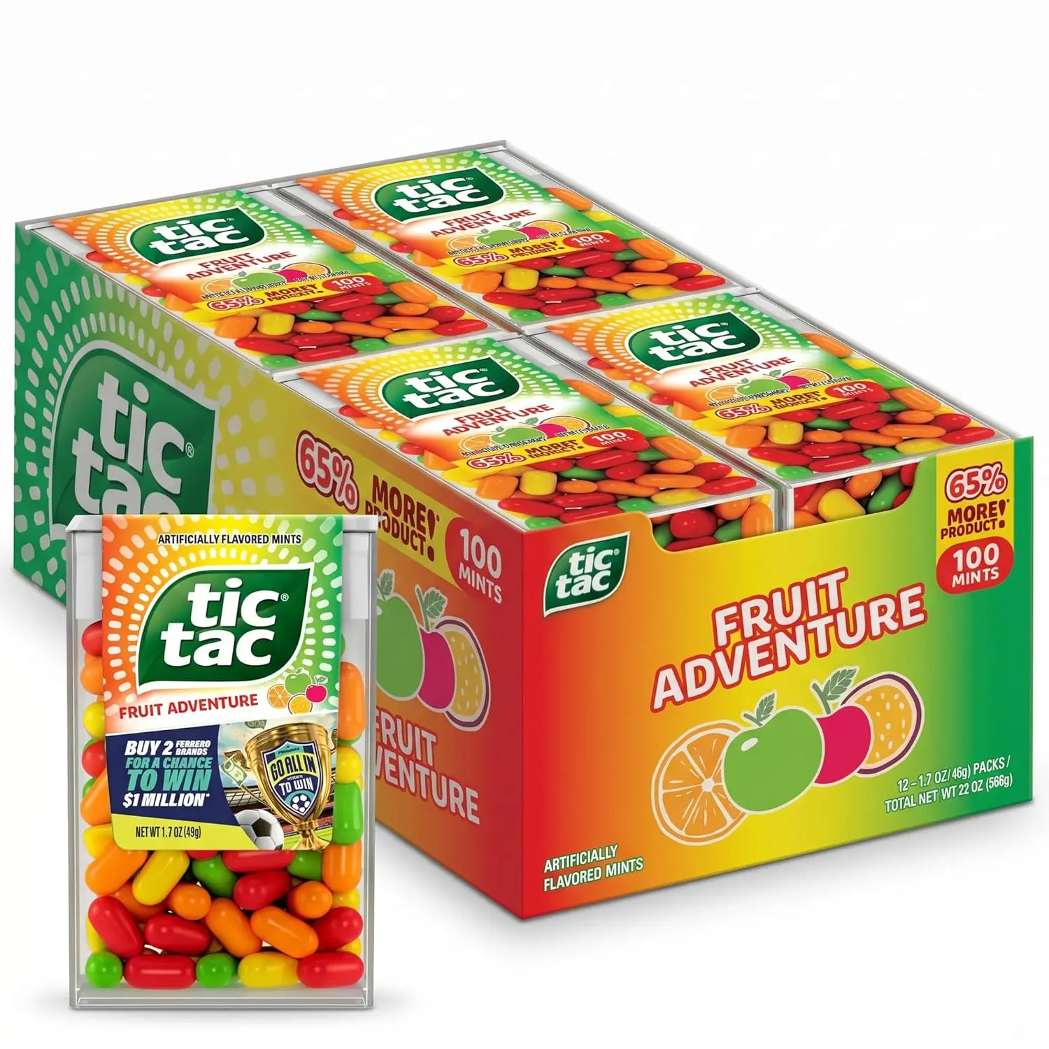 Tic Tac Fruit Adventure Candy Sweets, On-the-Go Pocket-Sized Mints, 100 Pieces Per Pack, Bulk 12-Pack, 1.7 oz Each, Sweet Candy Sweet Snack Bonbon