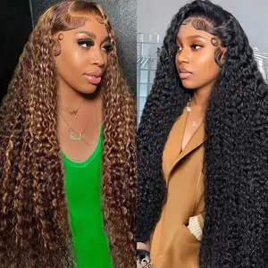 [Combo Deep sale 28"&22"] buy 1 get 2 wig" 2Pcs 13x4 HD Lace Front Human Hair Wigs, Deep Wave Wig + 427/99j Deep Wave Wig, Pre Plucked Transparent Lace, 180 Density Wigs for Black Women