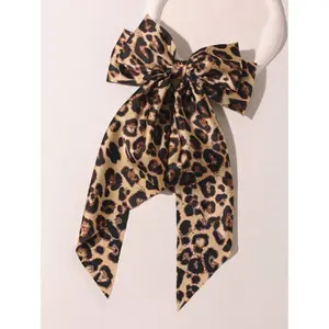 2Pcs Black Leopard Print Hairpin Set, Bow Hair Clips With Large Bowknot & Long Tail, Cute Barrettes For Girls, Daily Wear Hair Accessories For Summer Vacation Birthday Party Gift