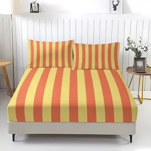 Simple Striped Fitted Sheet,Home Bedding Set,Including 1 Bed Sheet and 2 Pillowcases,Anti Slip Dust Cover Suitable for Bedrooms and Guest Rooms,Suitable for Personal Use or Gift Giving, Bed Sheets Set