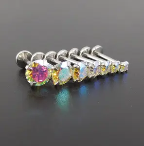 AB Moissanite Stud Earring: Stainless Steel Push Pin Tragus, Cartilage, Nose Ring