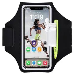 Running Armband, Sports Phone Holder for iPhone Galaxy, Fitness Workout Armband Protective Case with Earphones Pocket & Card Slot, Phone Accessories for Training, Jogging Equipment, Trail Running
