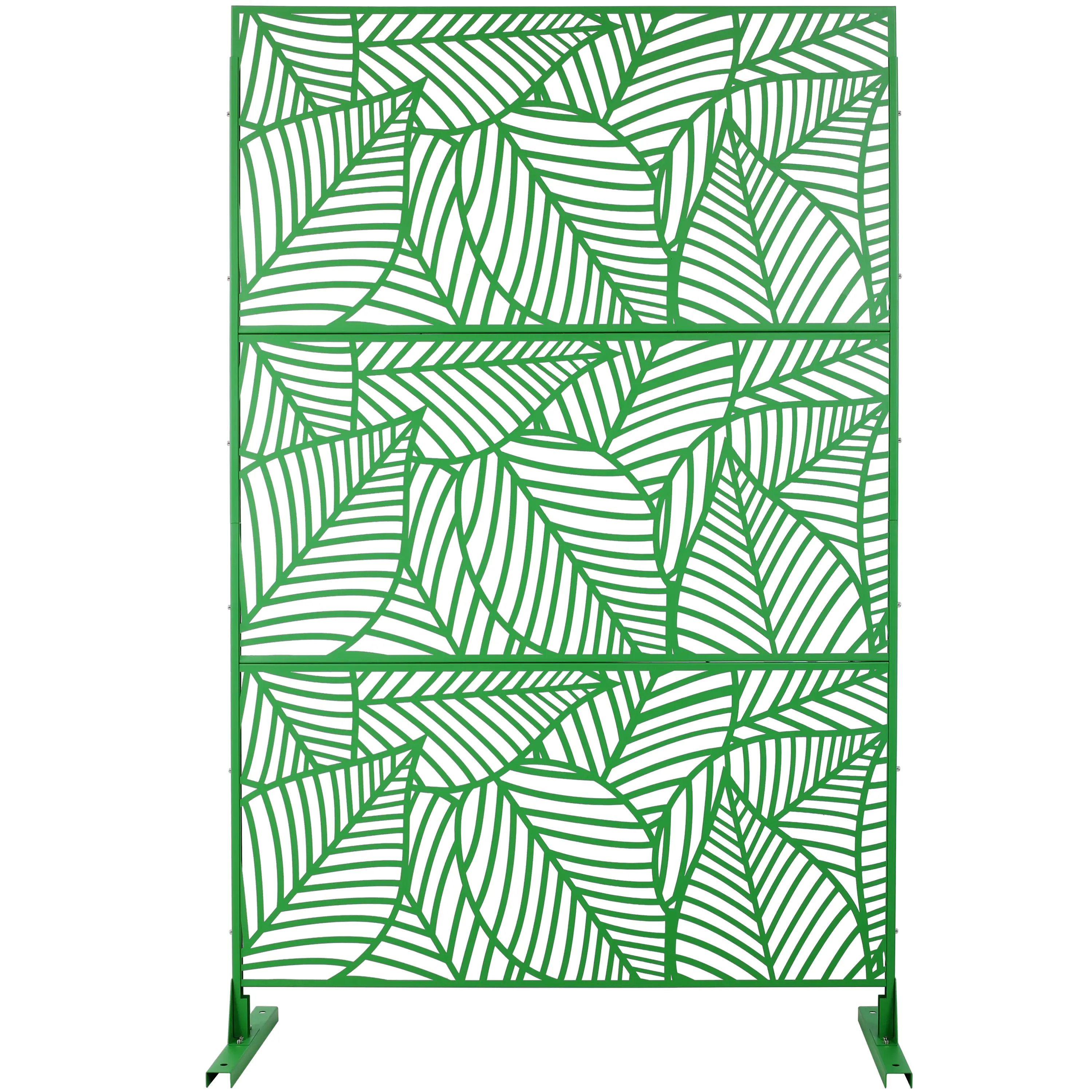 Corrosion Resistant Freestanding Decorative Metal Privacy Divider (48x16x76") - Easy Setup Indoor-Outdoor Fence Panel with Expansion Screws for Decks, Gardens, Plants, PS111 Elegant Light Green (Enhanced Privacy)