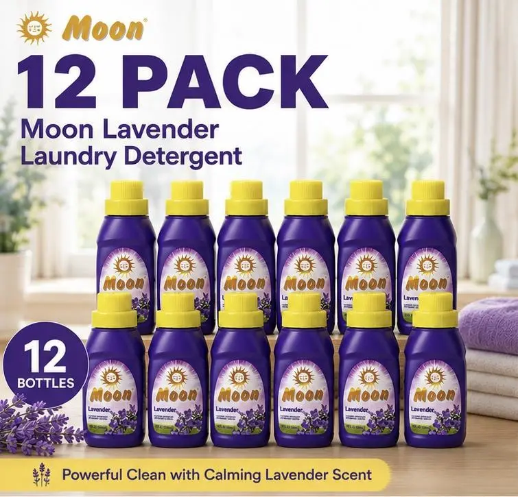 Moon Lavender Scent Dermatologist Tested Liquid Laundry Detergent, 12-Bottle Bulk Pack, Deep Stain Removal, Calming Long-Lasting Fragrance, Everyday Household Cleaner for All Fabrics