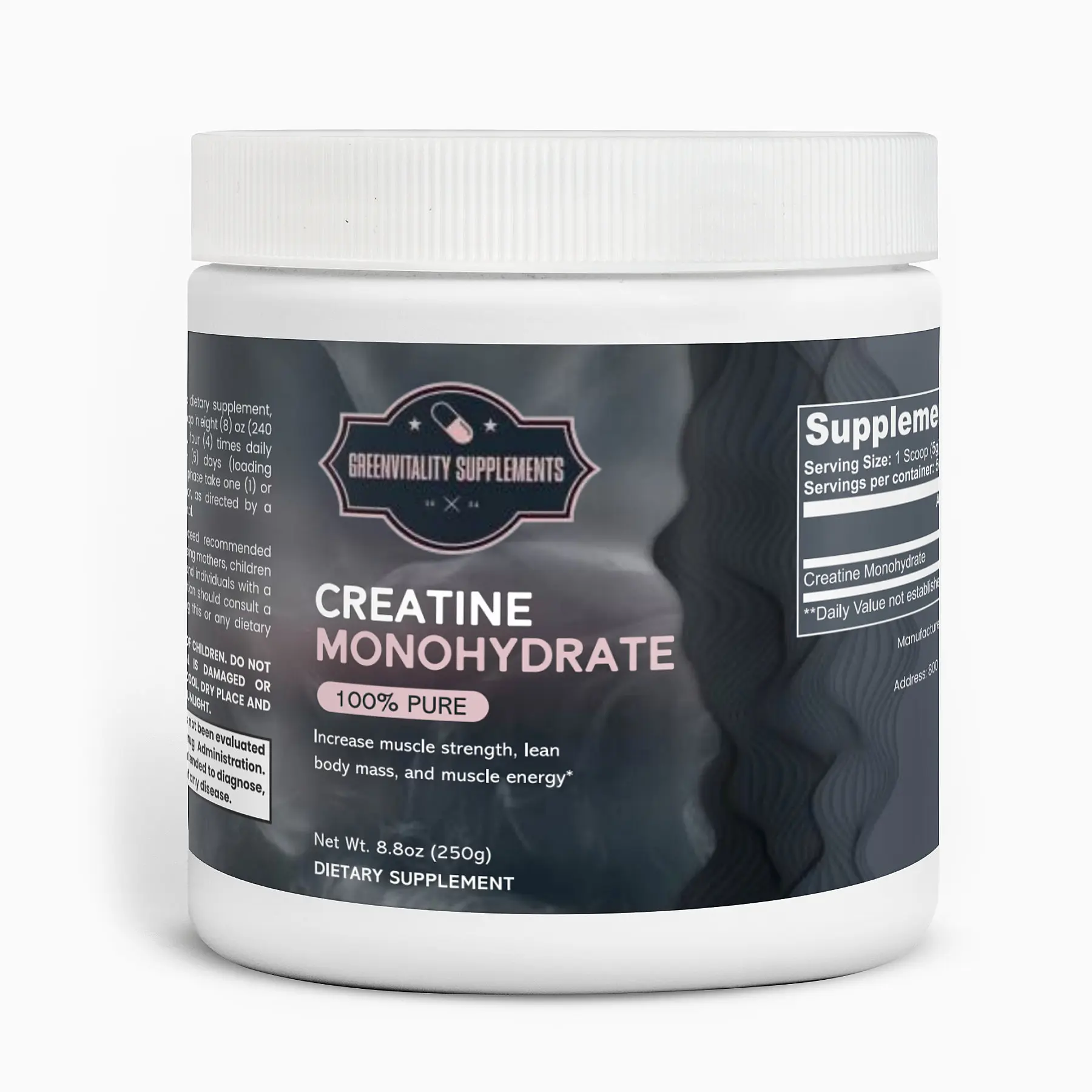 GreenVitality Supplements Creatine Monohydrate - Unflavored 0.55lb (250g) super greens