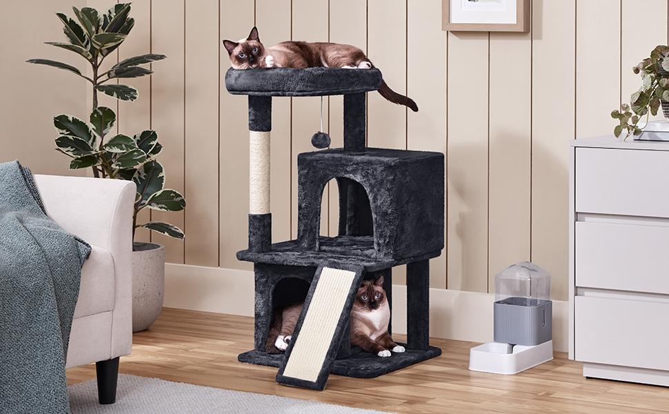 Yaheetech 36″ Height Cat Tree Multilevel Cat Tower with Double Condos, Scratching Post & Board, Sturdy Particleboard, Suitable for Small/Medium Cats