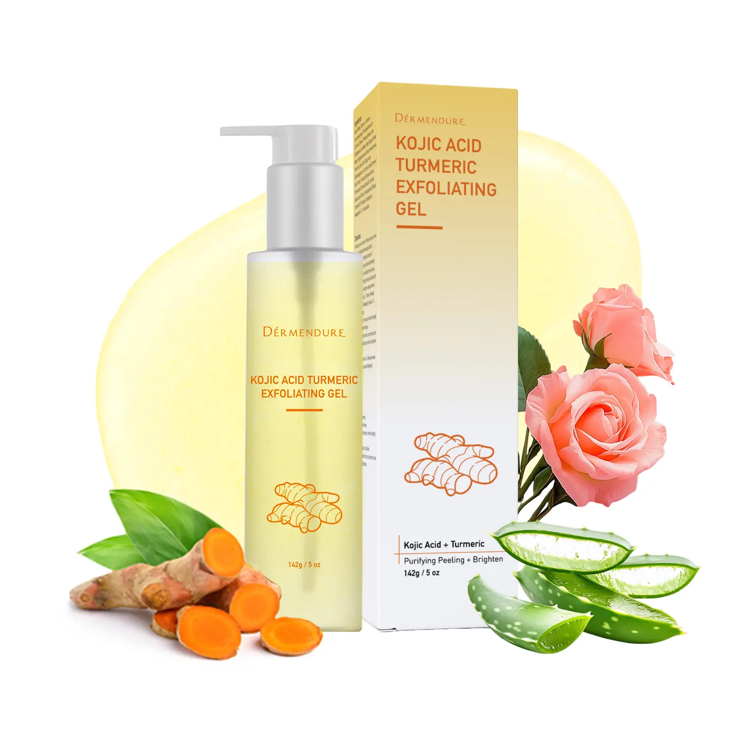 Turmeric Kojic Acid Face Exfoliating Gel Peel Shot - Gentle, Lightweight, Smooth, Repairing Dead Skin Remover for Face, Underarms, 142g/5oz Skin Brightening Skincare Treatment, Skin Repair