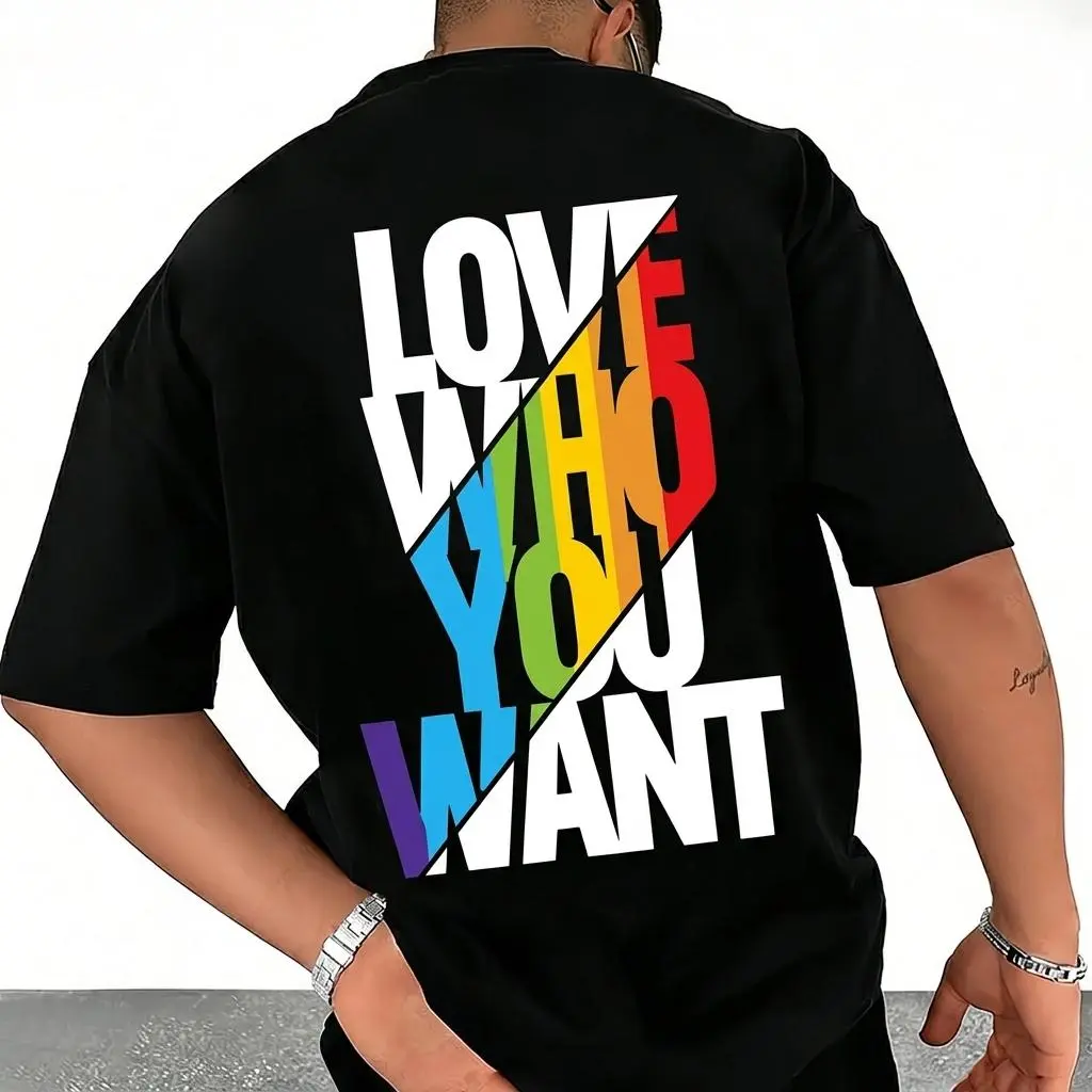 Love Who You Want Rainbow Print T-Shirt, LGBTQ+ Self-Love Pride Tee Shirt TOP graphic tees