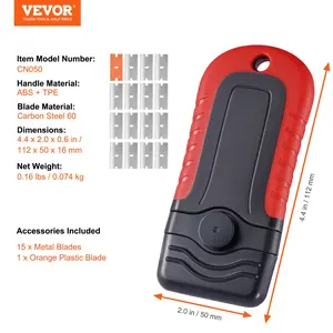 VEVOR Razor Blade Scraper, 15 Extra Blades, Locking Scraper Tool with Security Cap, Carbon Steel and POM Blades, for Cleaning Labels, Stickers, Decals, Paint from Glass Window Stovetop Cooktop Oven