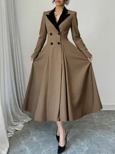 Women's Hoco Dress French Style Elegant Chic Fall Winter Colorblock Long Sleeve Long Gown, Business Casual Formal Party, Fitted Minimalist Design Womenswear