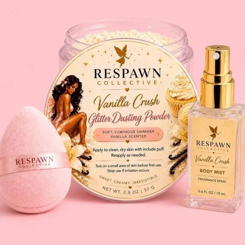 Vanilla Crush Glitter Dusting Powder Set with Layering Perfume Body Mist & Powder Puff, Signature Scent Boxed Fragrance Set, Gifts for Women, Women Gifts