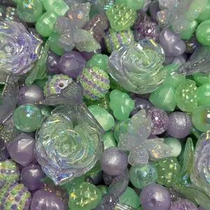 Mint Lavender Bead Mix Butterfly and Rose Flat Back Acrylics High Quality Beads for Crafting and Jewelry Making