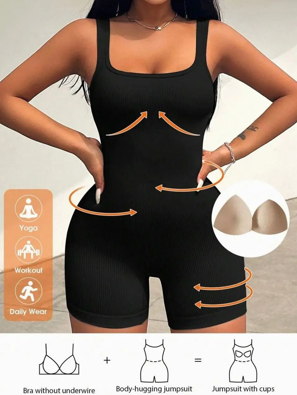 Seamless Knit Sports Jumpsuit, Solid Color Tight Romper for Outdoor Exercise and Yoga Fitness