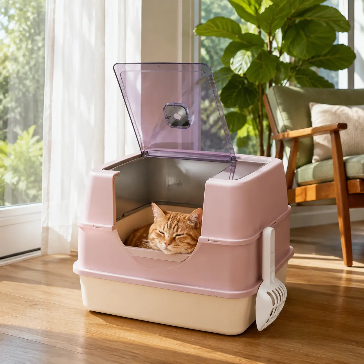 Large Fully Enclosed Cat  , Bamboo Charcoal Odor Control, Stainless Steel Inner Basin, Anti-Splash Design, Dedicated Cat Toilet for Overweight Cats dream litter box low dust smart sensor top entry automatic litterbox anti-urine leakage big free scoop pet