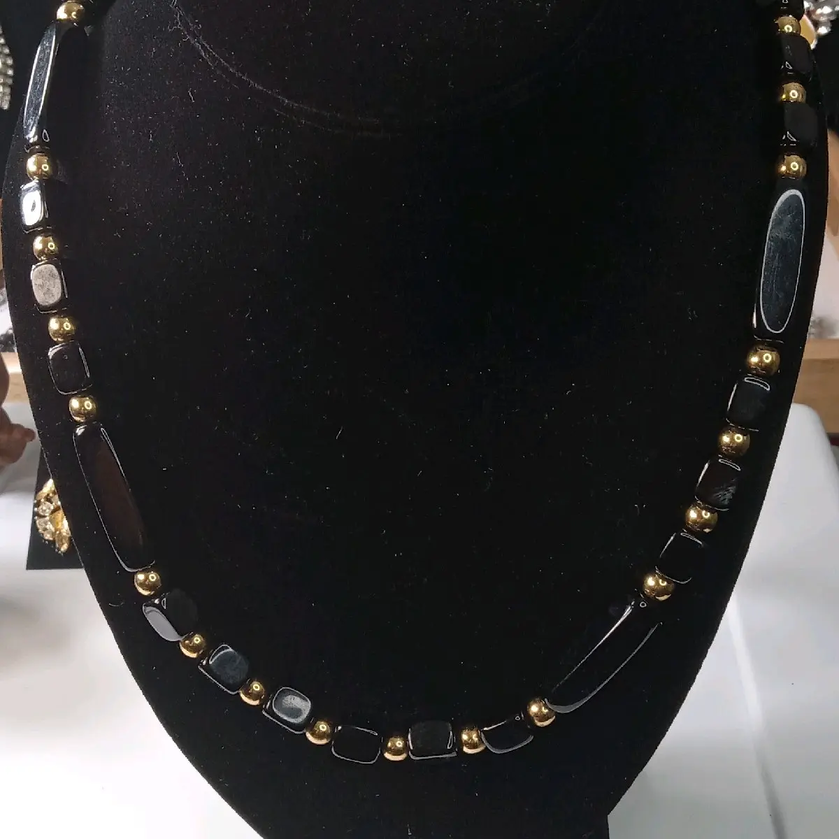 TRIFARI Signed Black and Gold Beaded Necklace