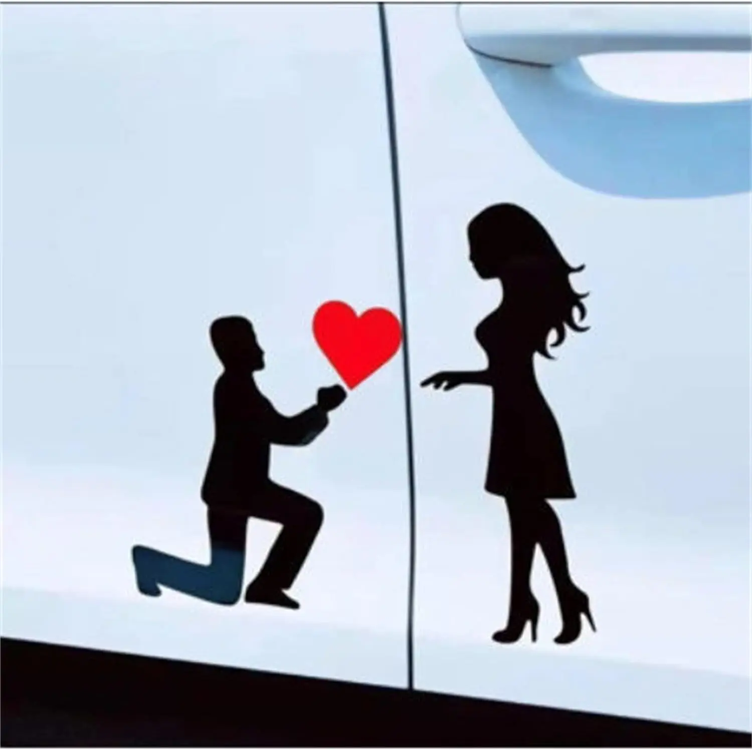 Romantic Couple Car Decal One Knee Kneeling Proposal Pattern Sticker Large Size 14*14cm Left Color Waterproof Self Adhesive Vinyl Decor Easy Paste For Car Rear Windshield Auto Exterior DIY Styling Dating Wedding Romantic Vehicle Surface Ornament Accessory