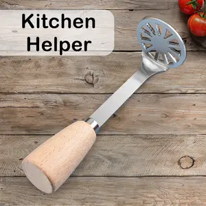 2 Counts Mini Potato Masher, Stainless Steel Masher with Wood Non Slip Handle, Avocado Bean Vegetable Masher for Kitchen