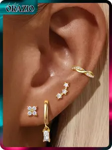 ORAZIO Hypoallergenic 14K Gold Plated Surgical Steel Gold Hoop Earrings with CZ Pearl Opal Dangle Huggie Set for Cartilage Stacks 20G Piercing