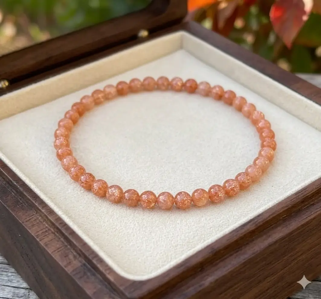 Premium Sunstone Stretch Bracelet - 4mm Polished Natural Stone Beads, Dainty Look, Unisex Fit, Protection Healing Jewelry for Everyday Wear