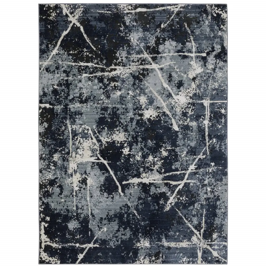 212 MAIN 10x13 ft. Rectangle Industrial Area Rug, Blue Gray & Beige Abstract Print, Polyester Fiber Power-Loomed, Stain-Resistant, Indoor-Use Carpet, Power Loom
