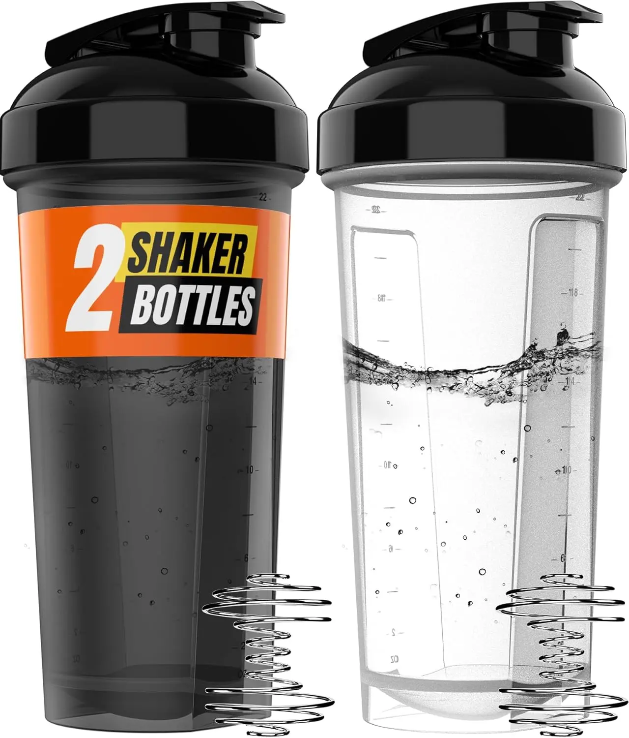 [New Deal] Protein Shaker Bottle 2 Pack - Portable Pre Workout Whey Protein Shaker Cups with Leak Proof Design for Protein Mixes Leak Shield Technology Durable, On-The-Go