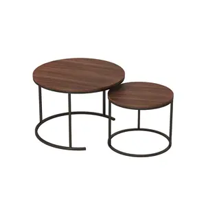 23.6/15.7 Inch Round Nesting Coffee Table Set of 2, Round Coffee Table for Living Room, Space Saving Nesting Tables with Faux Marble Top, Metal Frame, Adjustable Feet for Bedroom