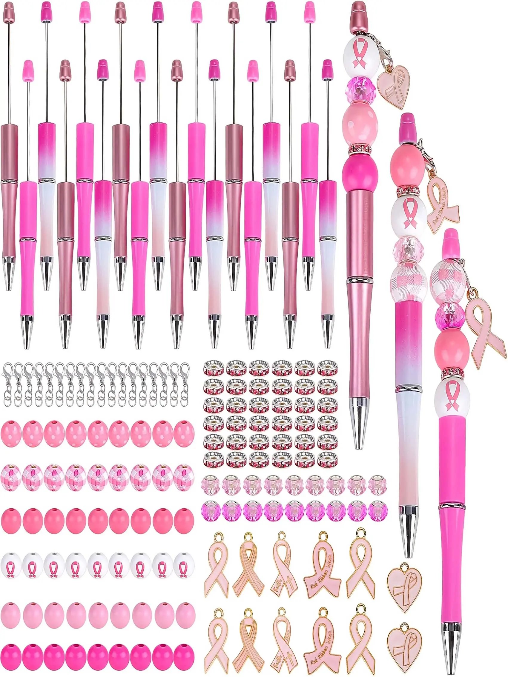 Breast Cancer Awareness Beaded Ballpoint Pen Set, Aesthetic Pens, Gift Pen, DIY Ballpoint Pen Making Kit, Fashion Jewelry Making Accessories for Women & Girls, Ballpoint Pen Gifts