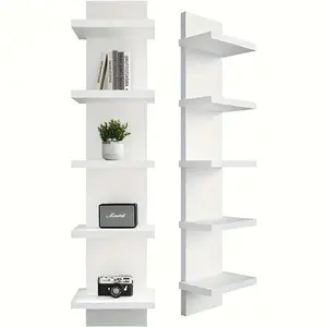 5-Layer PVC Plastic Wall Shelf Unit, Suspended Storage System for Bedroom Living Room Entrance, Upgraded Tower Design for Jewelry and Plants Display