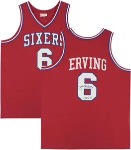 Julius Erving Philadelphia 76ers Autographed Red Mitchell & Ness 1982-1983 Authentic Jersey with "NBA Top 75" Inscription - Fanatics Authentic Certified