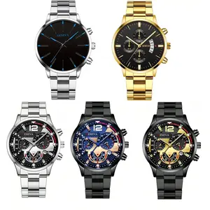 Men's Luxury Business Fashion Watch Set, 5 Multifunctional Quartz Watches, Chronograph, Date Alarm Stopwatch, Case, Strap, Elegant Gift Box