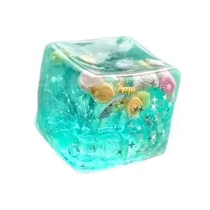 Ice Cube Cube Fidget Toys - Sensory Toys for Kids with Real Sea Shells, Squishy Fidget Toy for Kids & Adults | Non-Toxic Squeeze Ball for Anxiety, Focus, Stress Relief Fidget, Sensory Stress Reliever, Squeeze Ball Hand Toys, Stretchy Fidgets Toys