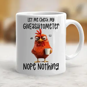Stylish Modern Ceramic Coffee Cup - Funny "Let Me Check My Giveashitometer Nope Nothing" Printed Design, Washable Drinkware for Beverages - scs10038