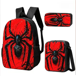Red & Black Spider-Themed Backpack, Crossbody Bag & Pouch Suitable for Daily Commute, Travel, Parties, Bold Black-Red Design with Spider Graphics, Hand Washable for, Outdoor, Casual Outfits