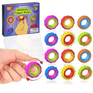 Fidget Sensory Rings for Kids, 12 Pack Textured Finger Spinner Rings, Sensory Grippie Set, Calming Fidget Toys for Autism, ADHD, Anxiety Relief, Stress Relief Fidgeting, Quiet Classroom & Office Stress Toys for Adults & Children