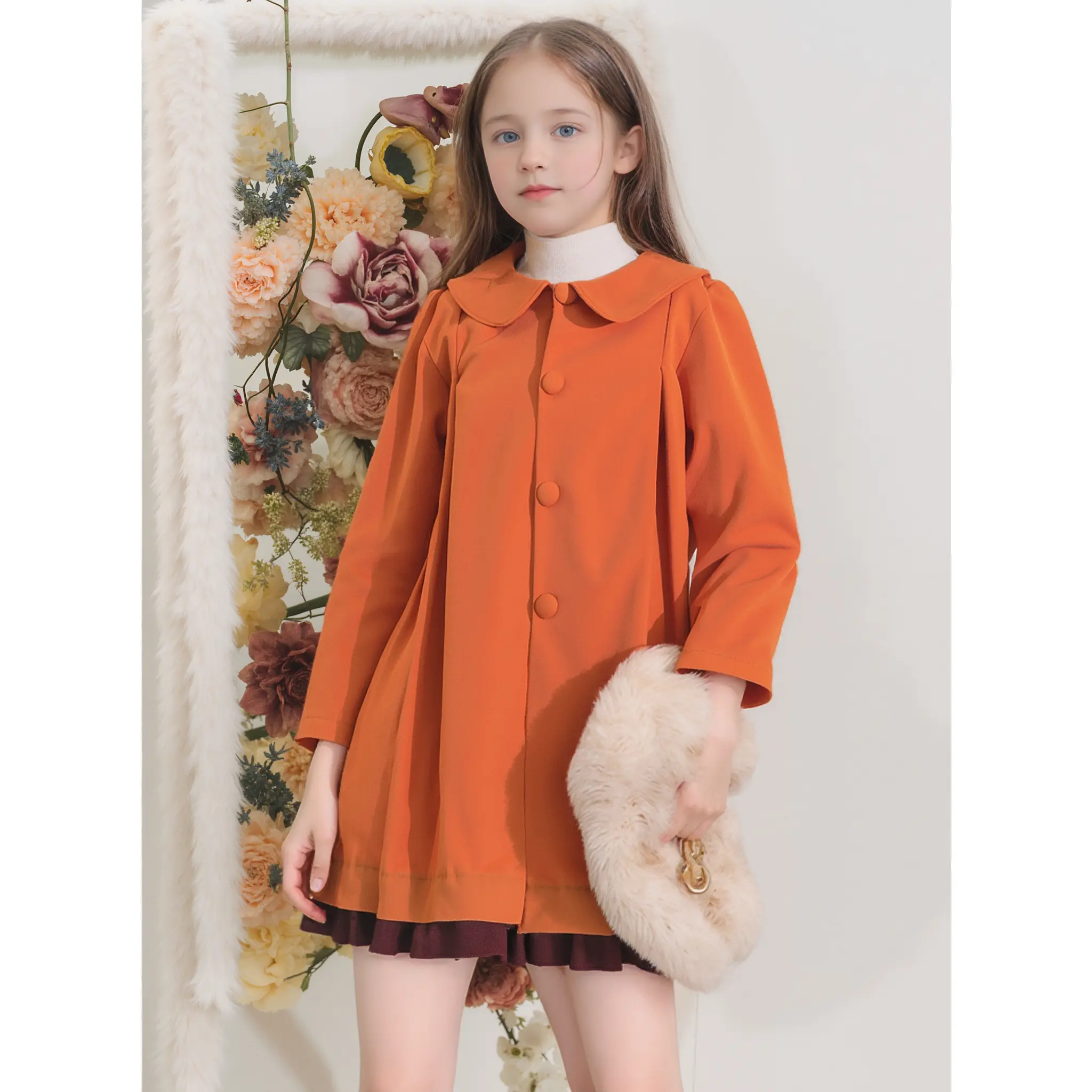 Vintage Orange Lightweight Corduroy Coat with Big Buttons