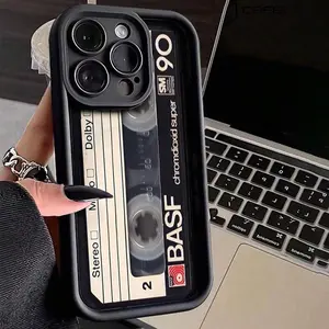 Vintage Cassette Tape Pattern Phone Case, Fashion Phone Protective Cover, Phone Accessory Compatible with iPhone 11 12 13 14 15 16 Pro Max