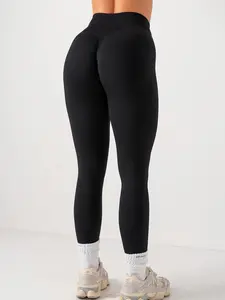 Women's Solid High Waist Sports Shaping Leggings, Breathable Comfortable High Stretch Yoga Leggings, Ladies Sportswear for Indoor Outdoor Wear, Elastic waist leggings, Gym Workout Leggings, Gym Fitness Leggings