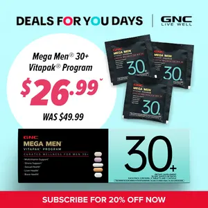 GNC Mega Men's 30+ Vitapak, Multivitamin with Stress & Bone Support, 30 Count