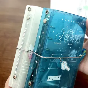 Summer Ocean Blue Binder A7 Trifold PVC Cover Organizer Refreshing Planner with Charm Accessory Divider Pages Notebook