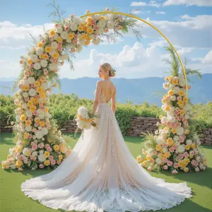 Gold Round Backdrop Stand 6FT 6.6FT 7.2FT – Circle Balloon Arch Frame in 1/2/3PCS Sets for Wedding Ceremony, Party & Event Decorations