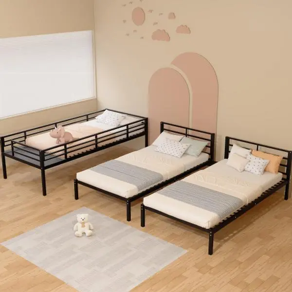 Bellemave  Triple Bunk Bed for ,3 Bed Bunk Beds for 3,Metal Triple Bunk Beds,Separates Into 3 Twin Beds,Noise Reduced Structure,Black