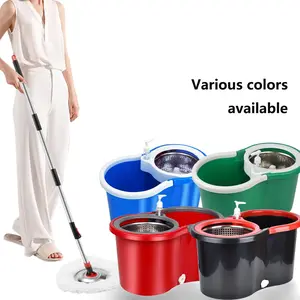 Spin Mop and Bucket Set, 360° Spin Mop and Bucket with Wringer Set and 3 Microfiber Mop Refills, Stainless Steel 61" Extended Handle Spinning Mop Bucket System for Floor Cleaning