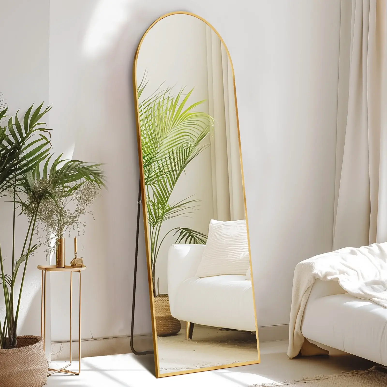 59"x16" Arched Full Length Mirror, Full Body Standing Mirror Floor Mirrors, Gold