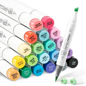 Ohuhu Alcohol Markers: Brush and Fine / Chisel Dual Tips - 24 Basic Colors - Double Tipped Alcohol Based Art Marker Set for Artist Sketching Adult Coloring Illustration - AP Certificated - Honolulu & B Series of Ohuhuart
