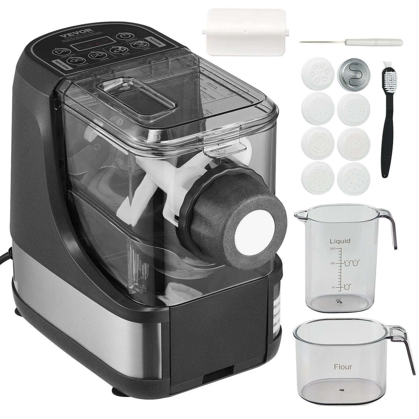 【Backtoschool】VEVOR Electric Pasta Maker,  150W Automatic Noodle Maker Machine with 8 Pasta Shapes, 4 Intelligent Modes, 500g Flour Capacity Pasta Maker Machine with Measuring Cups, Cleaning Brush for Home Kitchen