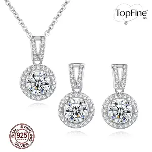925 Sterling Silver Round Full Diamond Premium Cubic Zirconia Necklace Earrings Jewelry Set, Light Luxury Faux Diamond Women's Clavicle Chain Earrings, Everyday Commuter Wear with Simple Outfits, Evening Dinner or Important Occasion Wear and Gift